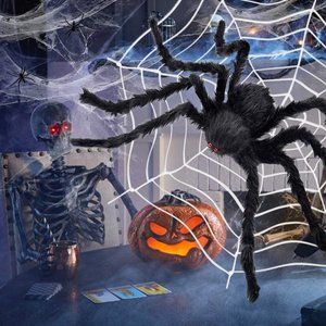 2X Halloween Giant Round Spider Web & Spider Decor